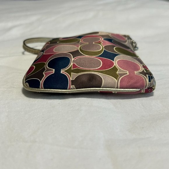 Coach Scarf Satin Leather Print | Small Multi-Colour Wristlet | Pink Gold - Picture 6 of 9